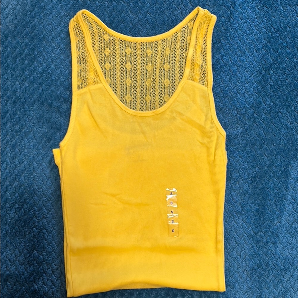Yellow Lace Accented Tank Top